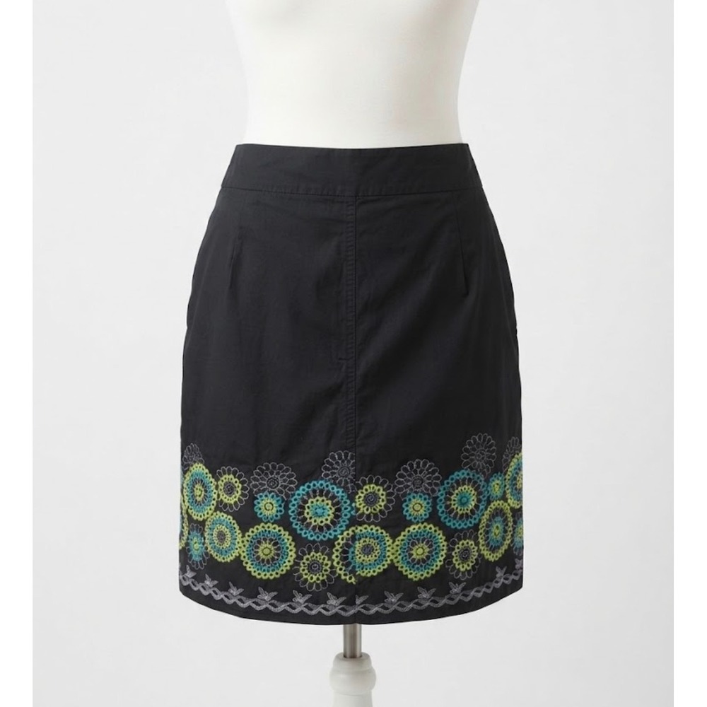 Axcess Liz Claiborne Black Embroidered Floral 100% Cotton Pencil Skirt Sz 16 Y2K